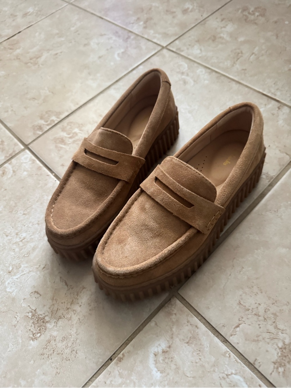 Women’s Clarks Suede Penny Loafers in Tan